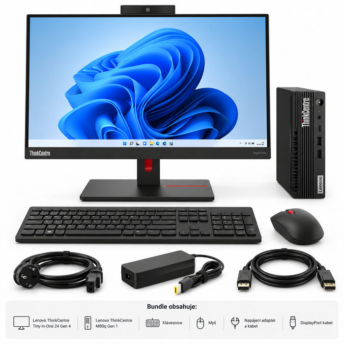 Lenovo ThinkCentre Tiny-in-One 24" Gen 4 + ThinkCentre M80q Gen 1 i5, 16GB/256GB, Windows 11